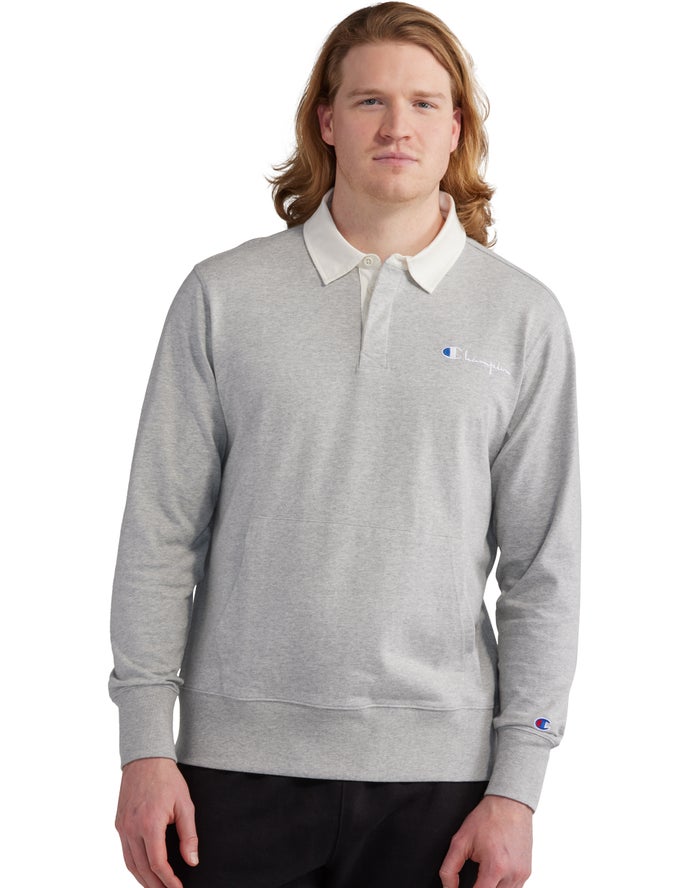 Champion Herre T-Shirts Grå - Rugby Shirt With Kanga Pocket - Danmark EAU-673810